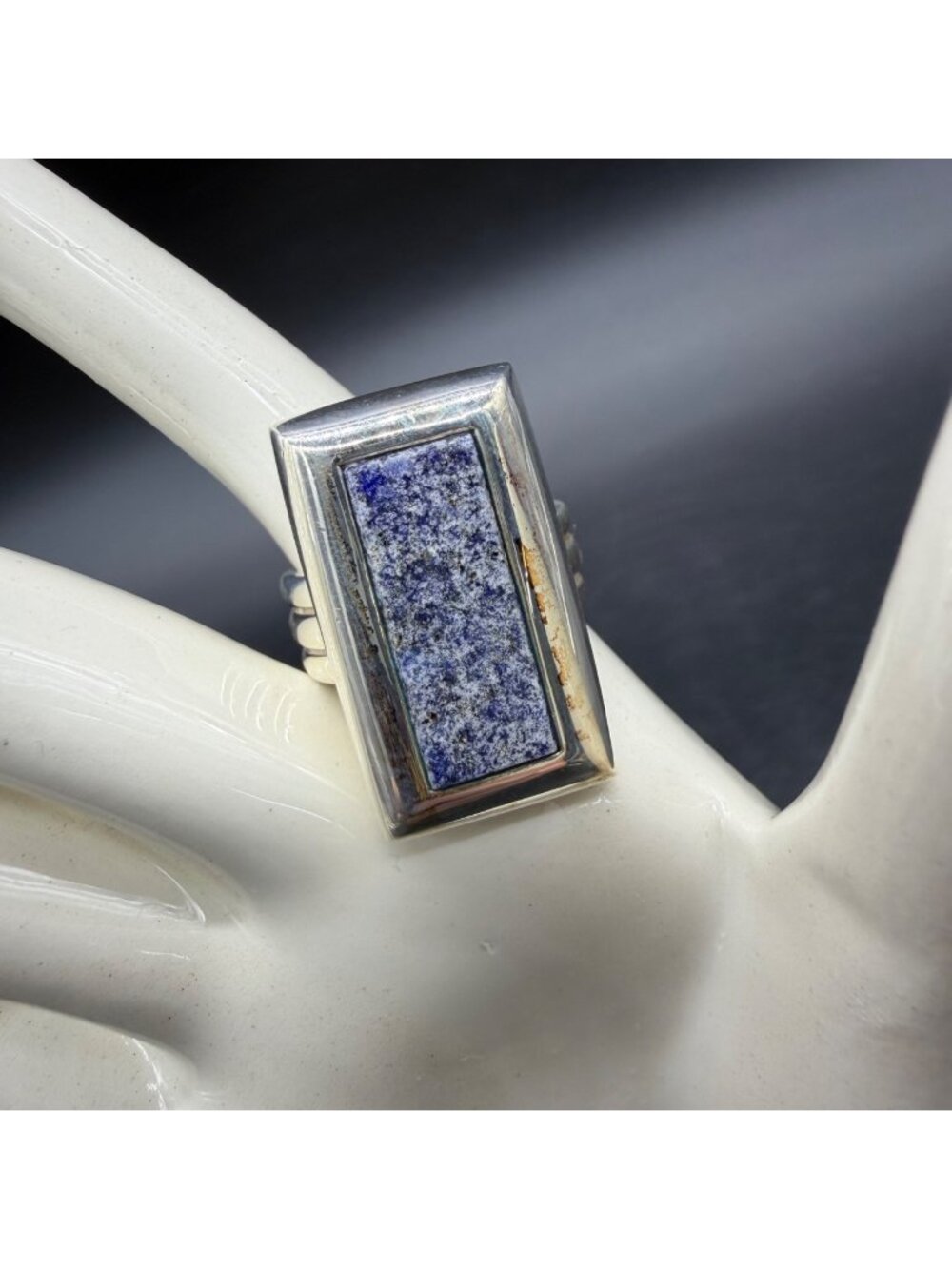 Sterling Silver Lapis Lazuli Ring Blue Stone Unique Statement Jewelry Size 9